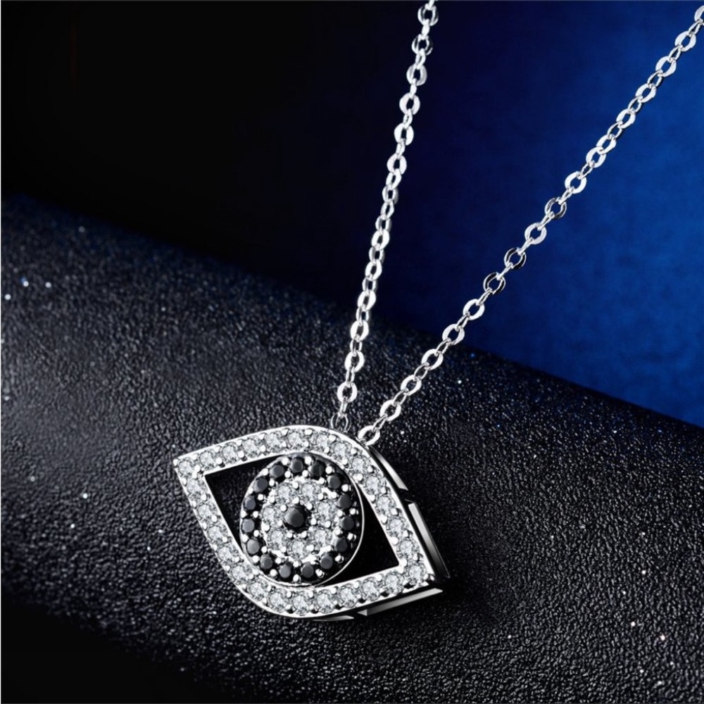 New Unique Hollow Eyes Design Sapphire Micro Pave Silver Plated Necklace - Picture 2 of 5